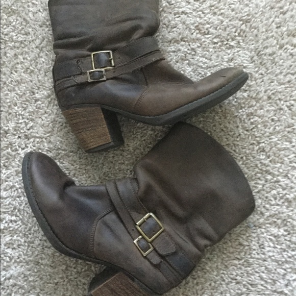 Shoes - Leather Booties with 2 Buckles